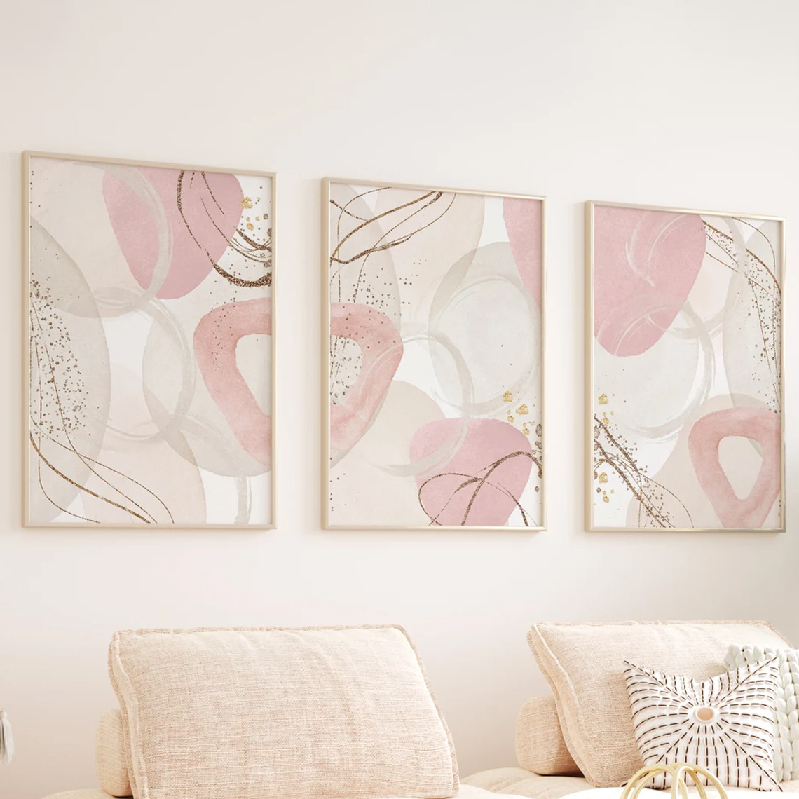 Abstract Canvas Set - 3pcs Set Wall Art Pink Canvas