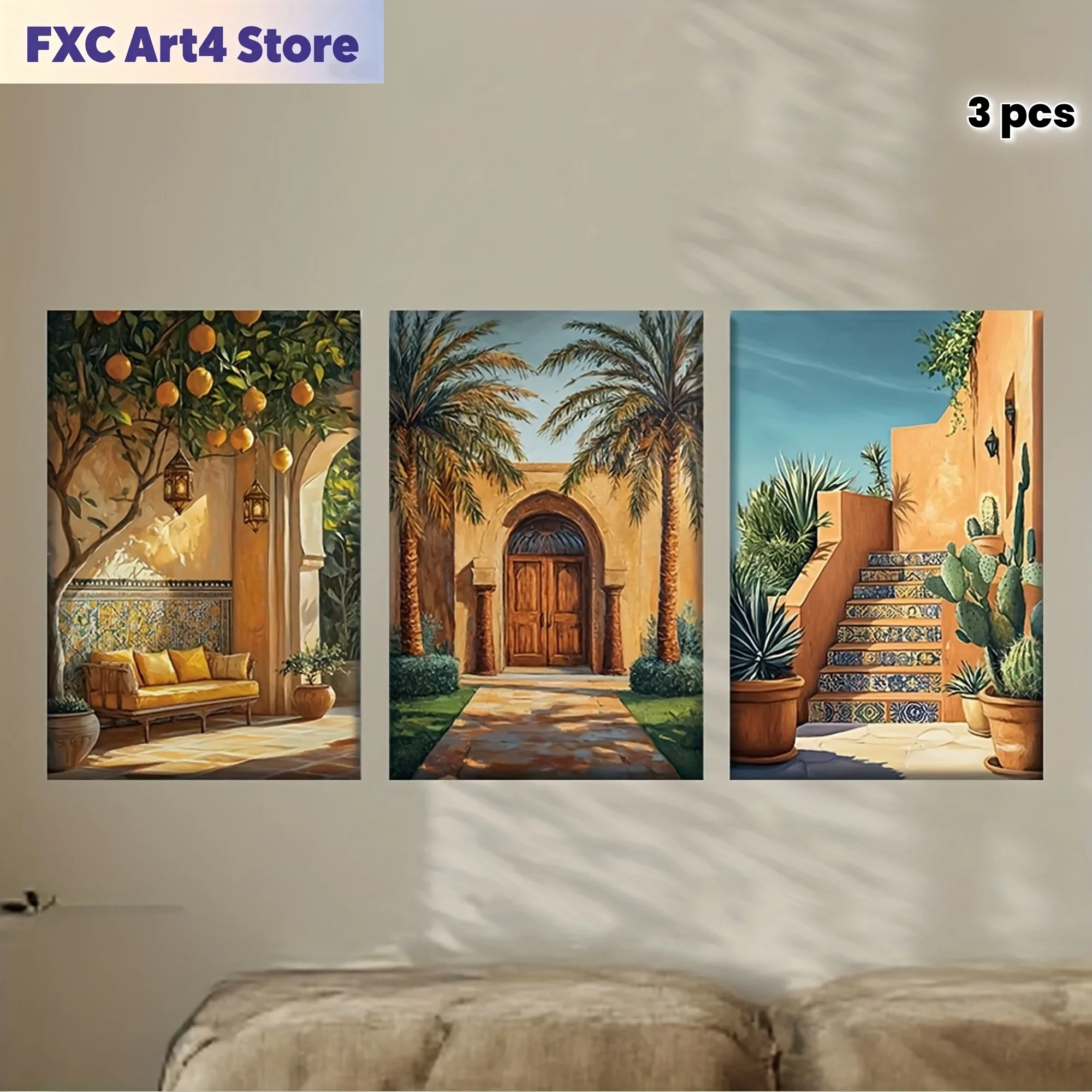 Abstract Canvas Set - Frameless[JIT]3pcs/set, Canvas painting--Unframed, Luxury Marrakech with