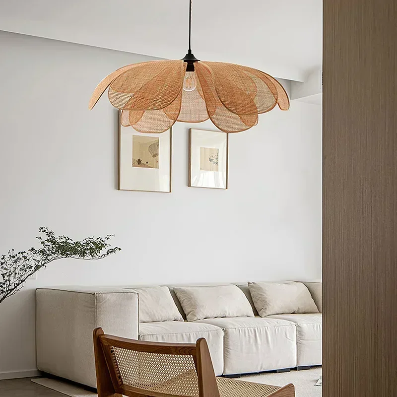 Interior Design Zen Style - Japanese Rattan Flower Petal Pendant Light