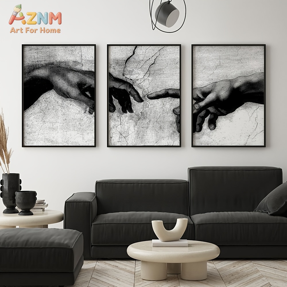 3PCS Black White The Creation  - đánh giá và giá Abstract Canvas Set