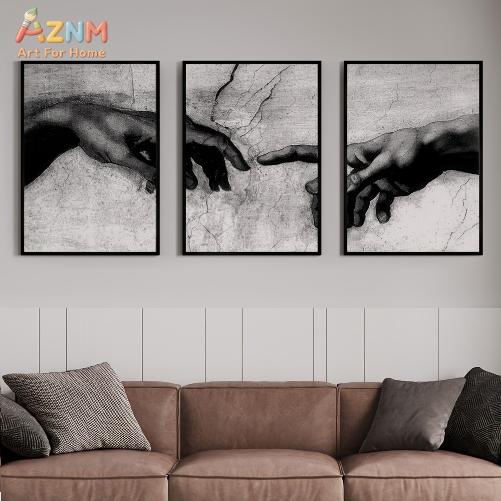 3PCS Black White The Creation  - đánh giá và giá Abstract Canvas Set
