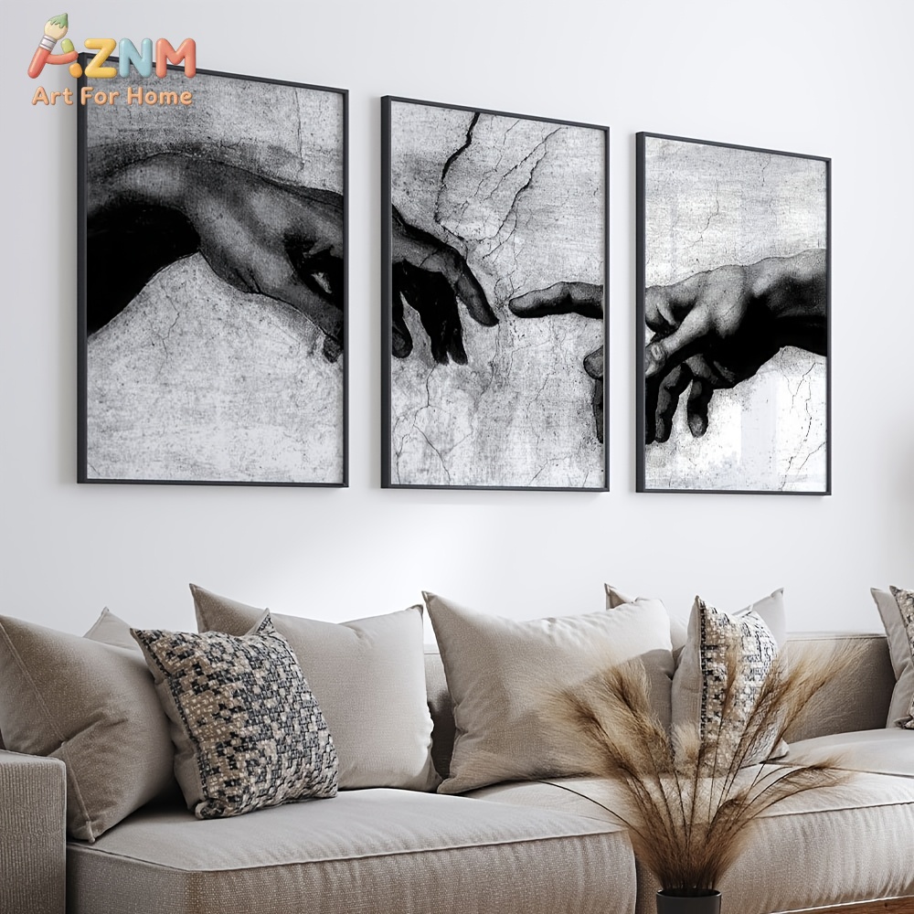 3PCS Black White The Creation  - đánh giá và giá Abstract Canvas Set